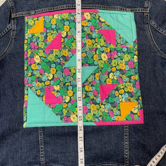 GAP Womens L Denim Jacket with Handmade Patchwork Panel - Picture 6 of 10